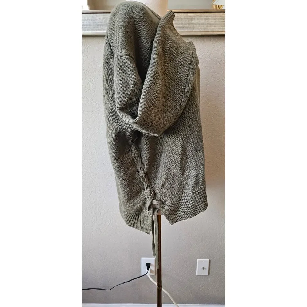 Vince. 100% Cashmere Thick Oversize Lace Up side Sweater Women Small Olive Green